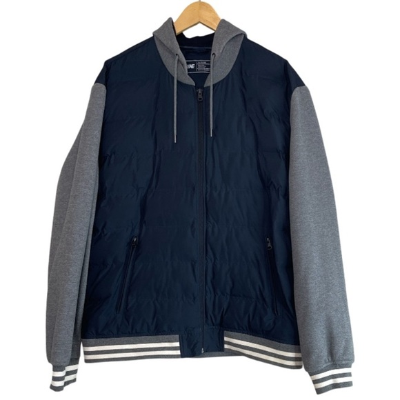 American Eagle Men’s Puffer Varsity Bomber Jacket Navy Blue Grey Lightweight XL - Picture 12 of 12